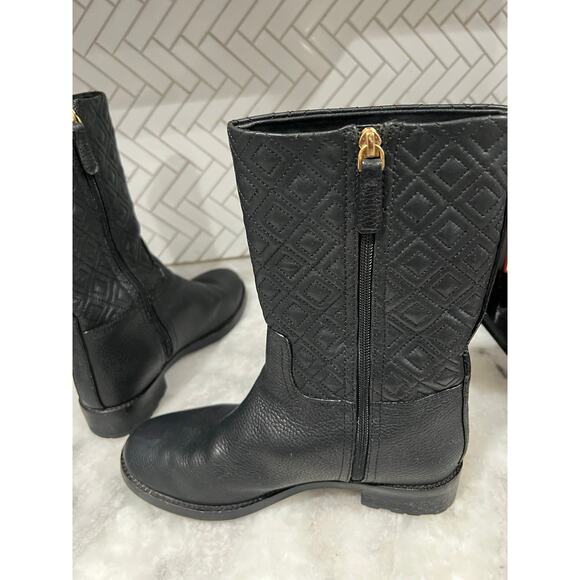Tory Burch Marion Quilted Short Boots Black Leather Women’s Size 9M - Picture 4 of 9
